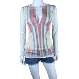 Oramomi Snake Skin Print Long Sleeve Henley Tee